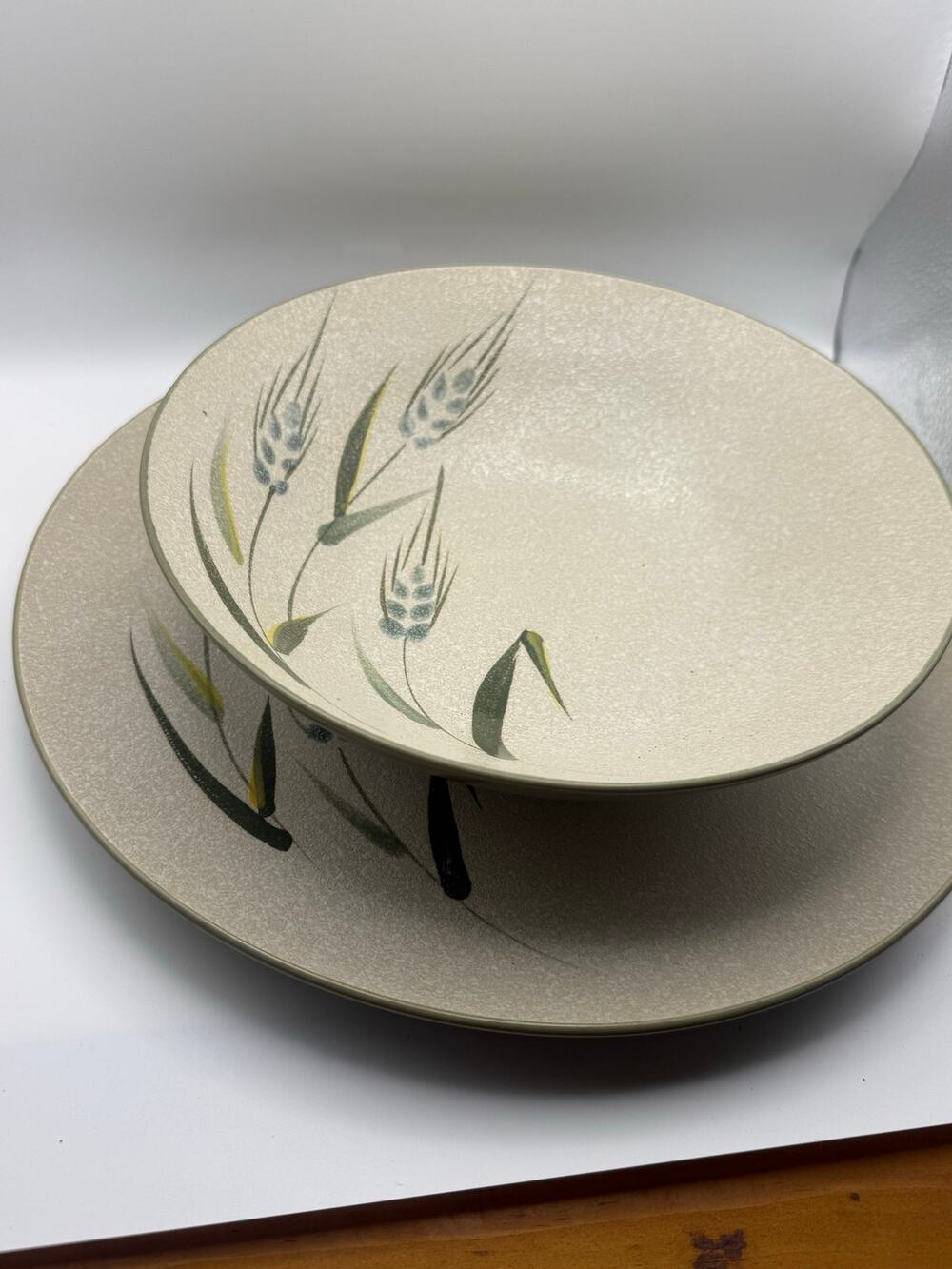 Vintage Kason Wild Rice Stoneware Wheat Plate & Bowl Set Japan 4103 Mid Century
